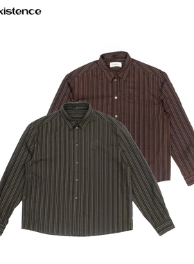IN EXISTENCE 存世25FW暗纹撞色可拆卸领口条纹刺绣衬衫