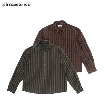 IN EXISTENCE 存世25FW暗纹撞色可拆卸领口条纹刺绣衬衫