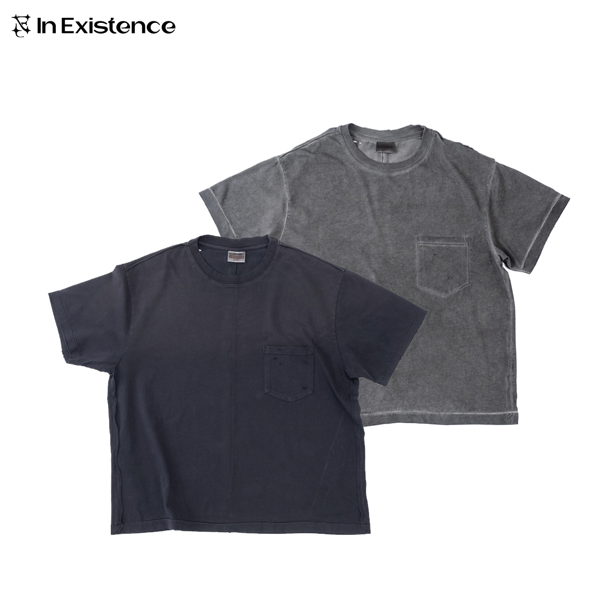 IN EXISTENCE存世25SS 成衣染色分割破坏褪色水洗短袖pocket tee