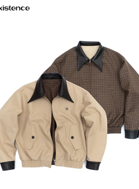 IN EXISTENCE 存世25FW 蝙蝠领两面穿刺绣拼皮短夹克