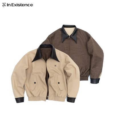 IN EXISTENCE 存世25FW 蝙蝠领两面穿刺绣拼皮短夹克