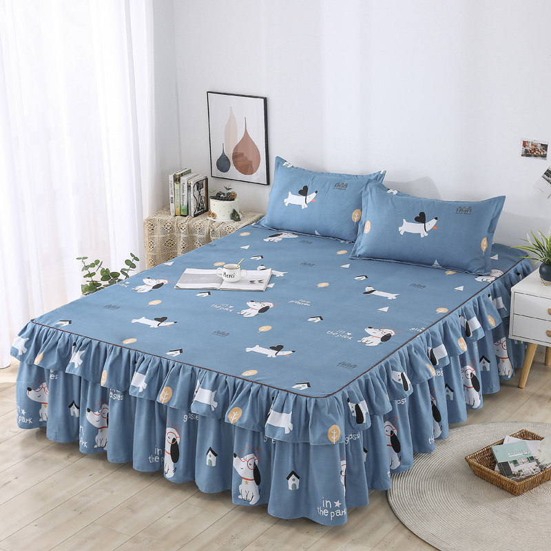 全棉床裙单件防滑双层花边床罩纯棉席梦思防尘保护套韩式加厚床单