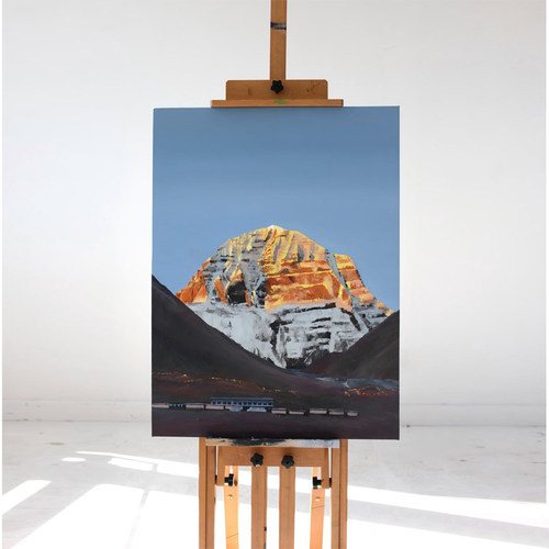 牧夏三千山手绘丙烯画《冈仁波齐》日照金山客厅背景装饰画玄关画