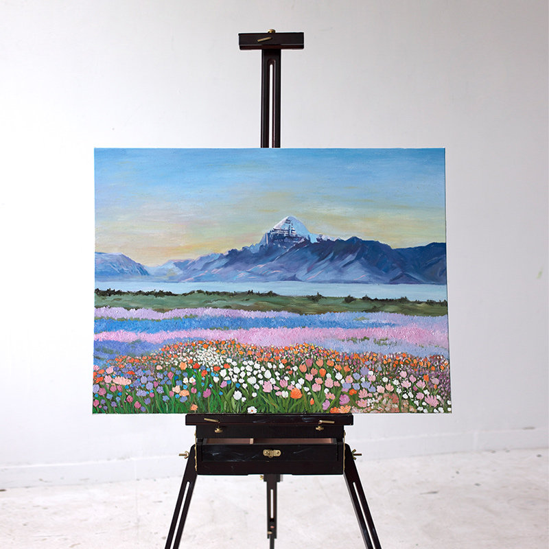 牧夏手绘油画《日照金山冈仁波齐神山》客厅装饰画 沙发背景挂画