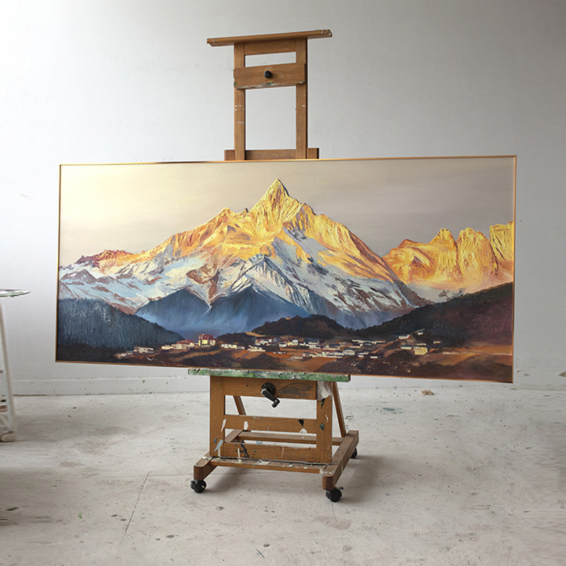 牧夏原创手绘油画《梅里雪山神女峰》日照金山肌理挂画客厅装饰画
