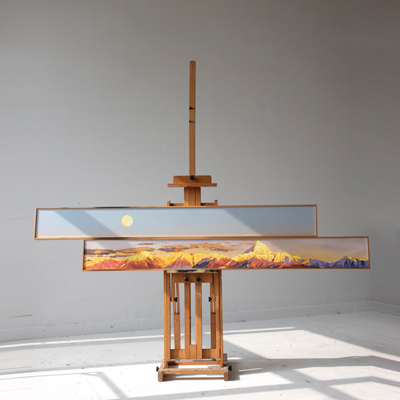 原创手绘丙烯画《贡嘎日月同辉》日照金山挂画客厅装饰画肌理画