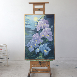 牧夏三千山手绘油画定制《鸢尾花》卧室装饰画客厅玄关挂画肌理画