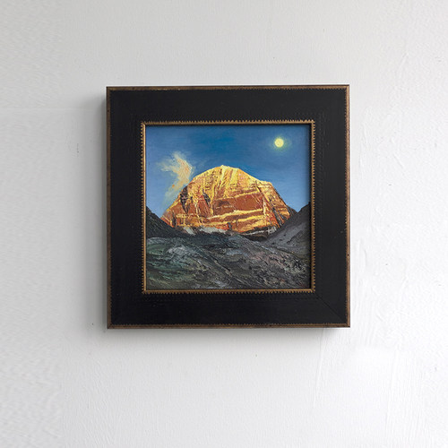 牧夏手绘油画《冈仁波齐日照金山》桌面摆件客厅卧室挂画礼品礼物