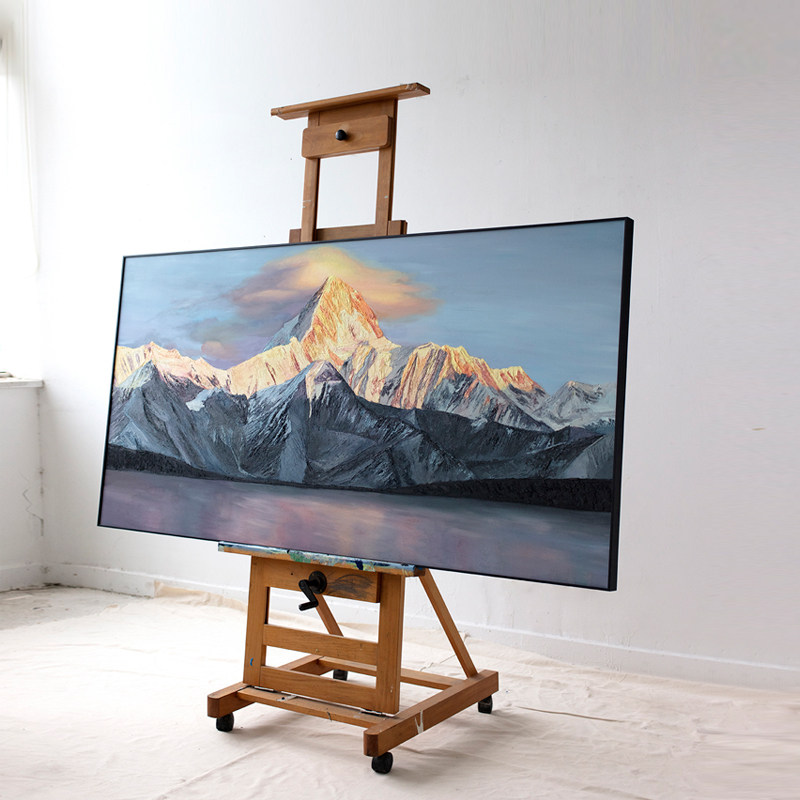 牧夏三千山手绘《贡嘎山》日照金山沙发背景装饰画客厅玄关丙烯画