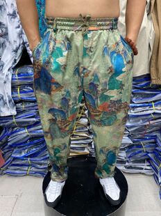 花裤 老爹裤 透气抗皱长裤 夏季 小脚加肥哈伦裤 宽松薄款 中年大码 男士