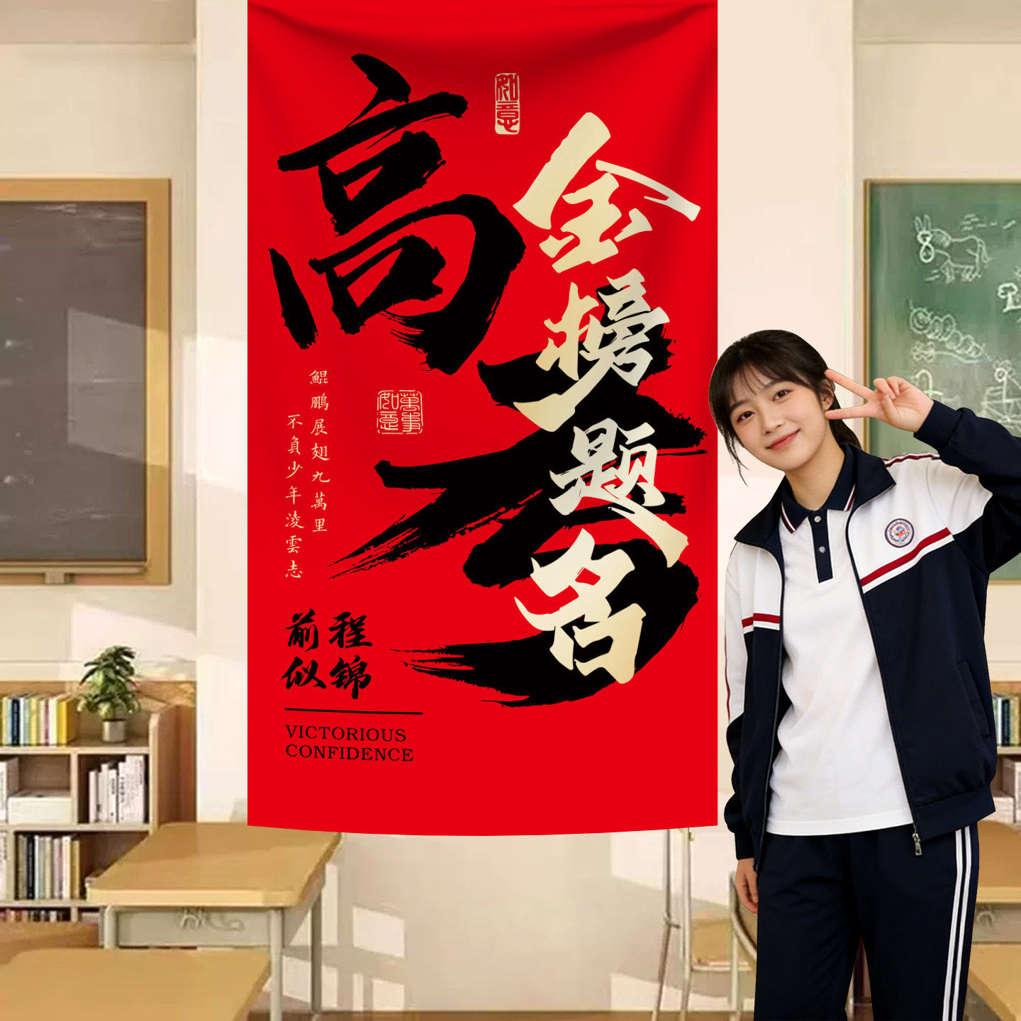 中考高考背景布教室背景墙布置励志加油道具百日誓师大会彩色条幅,节庆用品/礼品,节日装扮用品,淘宝优惠券,粉丝福利购,淘宝优惠卷