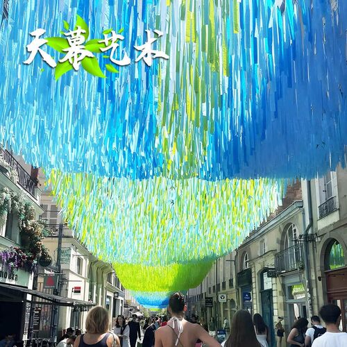 户外商业步行街景区空中防晒帘