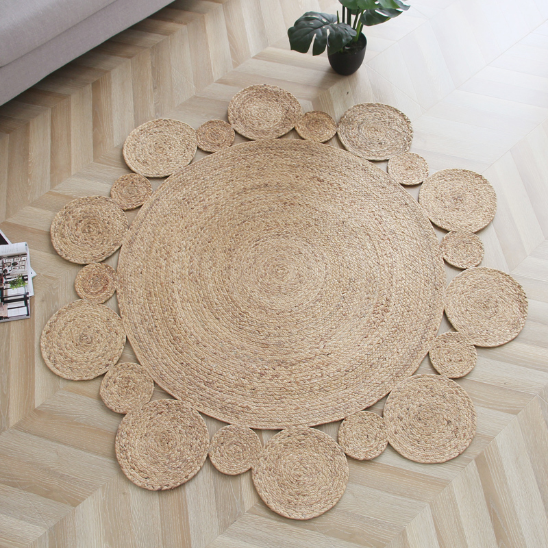 塞尚简约北欧手工芦苇草编织圆形地毯圆形客厅茶几书房卧室圆地垫