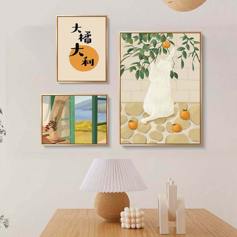 治愈系餐厅沙发背景墙饭厅装饰画小清新简约现代走廊卧室厨房挂画