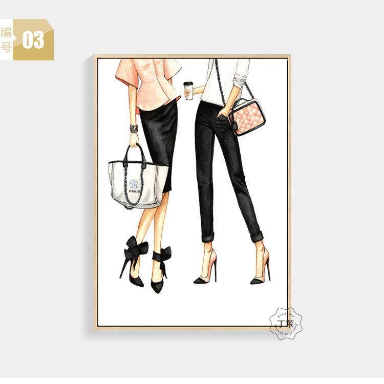 北欧风ins服装店装饰画女装店挂画美容院墙画香水时尚人物壁画