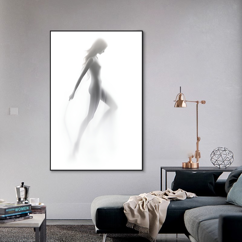 现代极简黑白灰抽象装饰画人物美女小众挂画素描简约客厅卧室壁画图片