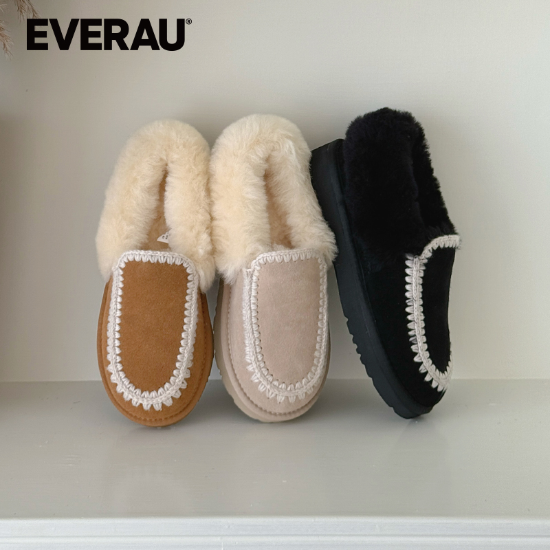 EVERAU时尚休闲鞋冬季新款羊皮毛一体女鞋EA2075