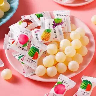 脆皮鲜乳球软糖夹心多种水果味混合糖果独立小包装袋装