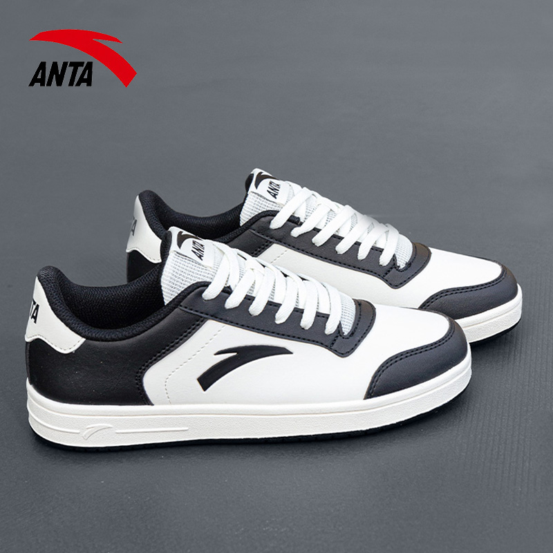 安踏女鞋皮面小白鞋春新款低帮