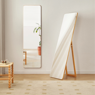 实木落地穿衣镜家用挂墙全身镜卧室置地试衣镜简约贴墙两用大镜子