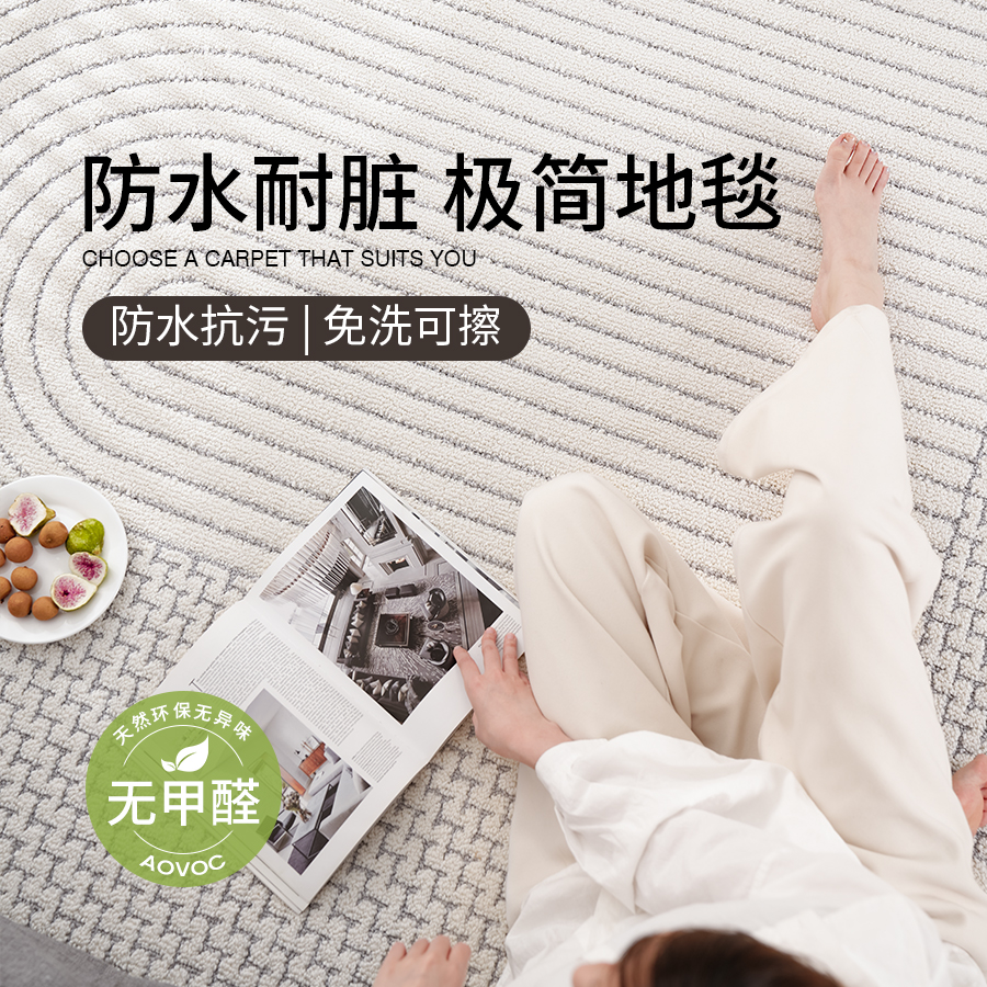 AOVOC 地毯客厅欧式现代简约卧室沙发茶几毯高级感轻奢防水易打理