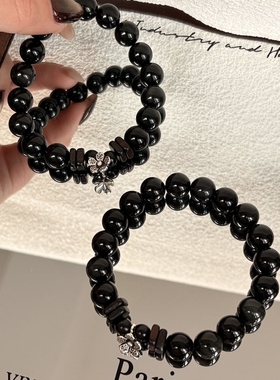 【灵花】原创天然黑曜石复古花百搭手串时尚个性设计感手饰礼物