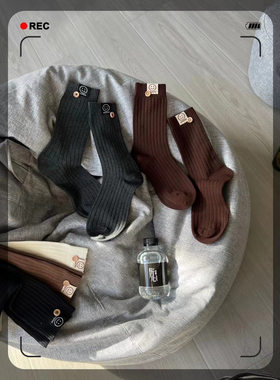 布标袜子女春秋白色中筒袜女可爱袜子短筒袜ins潮长筒袜女士棉袜