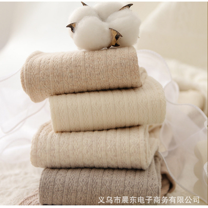 日系针织麻花打底裤女春秋条纹米白灰咖色连裤袜踩脚薄绒打底袜薄