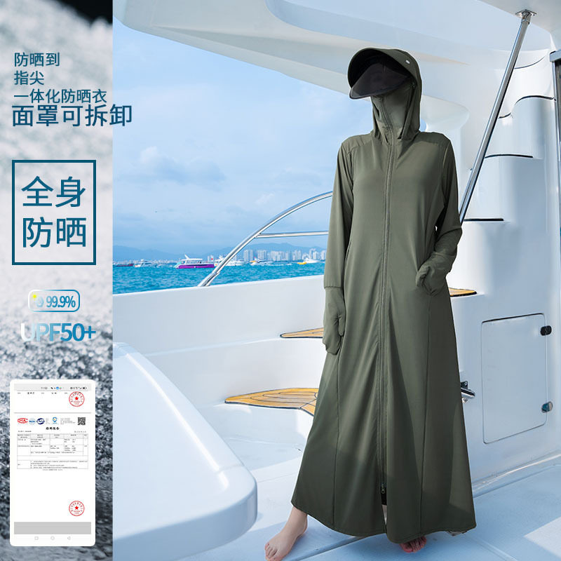 防晒衣女长款全身防紫外线开车原纱冰丝透气海边凉感防晒服长罩衫
