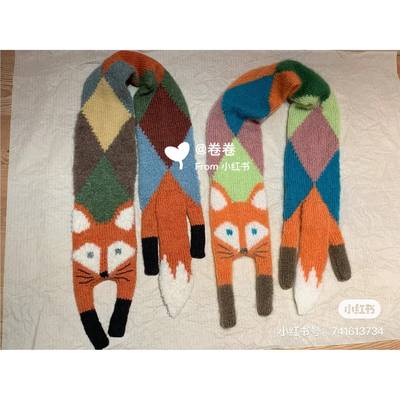 秋冬新款东海老师韩日新品手工毛线毛暖小狐狸围巾卡通少儿保暖