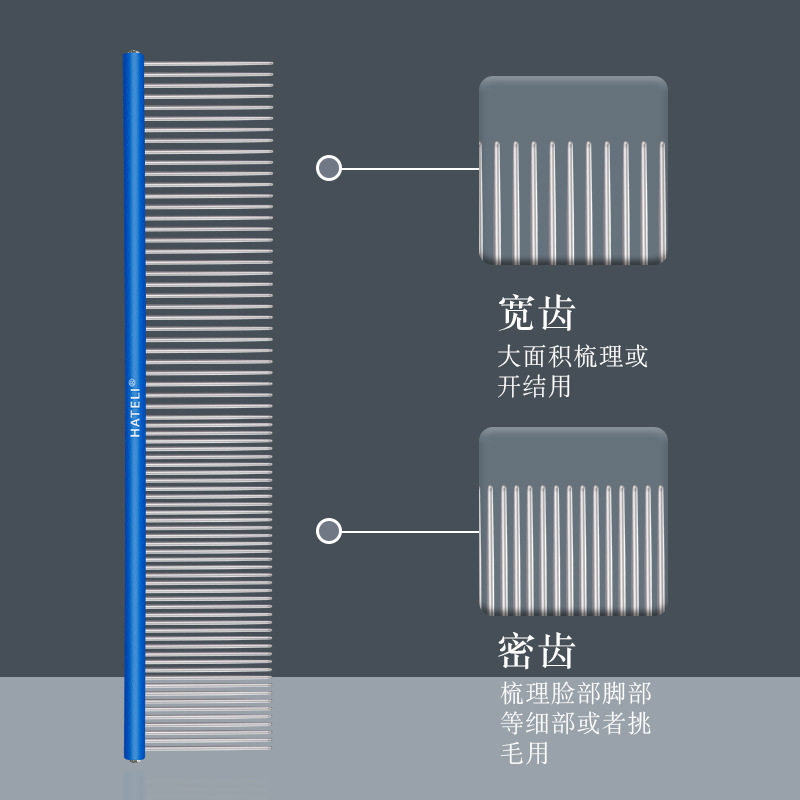 哈特丽宠物排梳挑毛梳狗泰迪猫狗梳子梳美容直排梳开结猫梳子19cm
