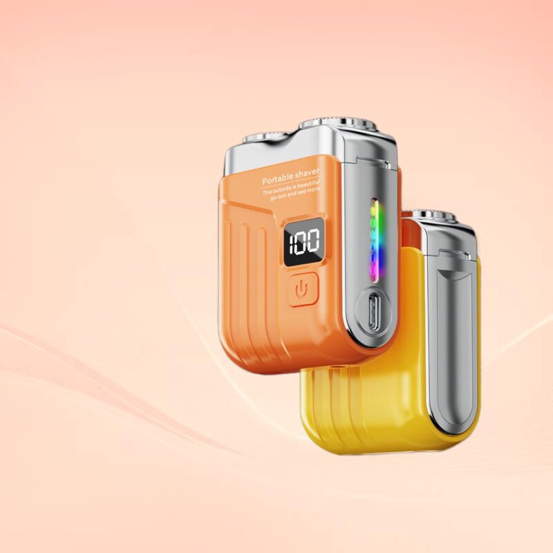 新款MINI数显轻音剃须刀车载充电式刮胡刀磁吸双环刀网剃胡须