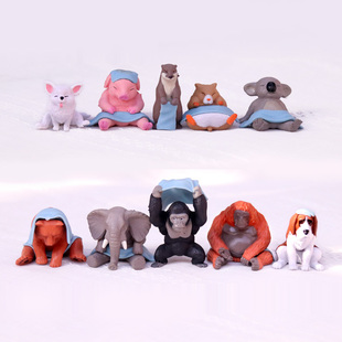 可爱卡通动物洗澡系列整套日本盲盒大象猩猩柴犬玩偶桌面汽车摆件