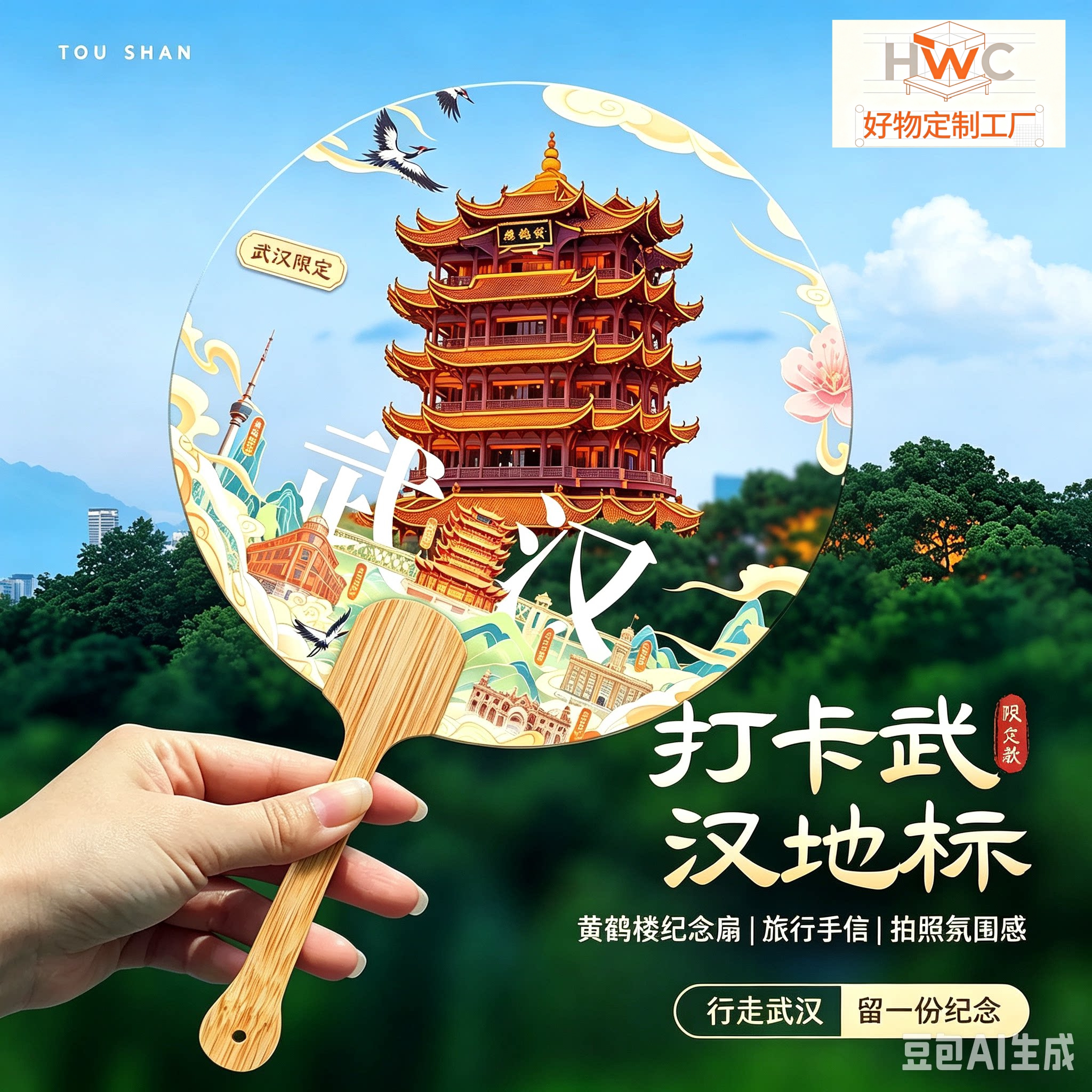 城市地标文创团扇定制旅游打卡拍照景区互动文旅纪念伴手礼扇子图片