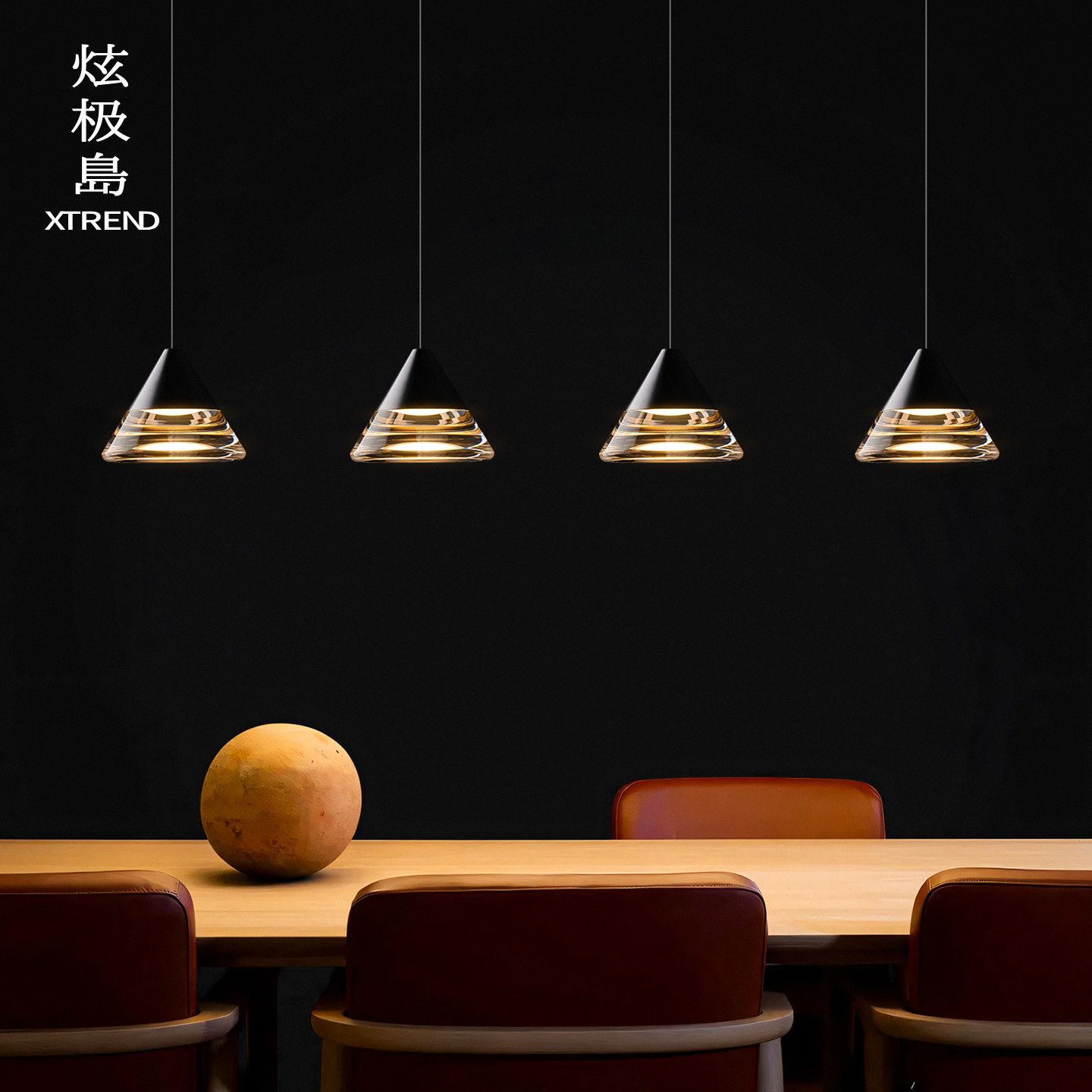 饭厅吊灯新款意式极简轻奢个性创意简约长盘四头一字长条餐桌吊灯