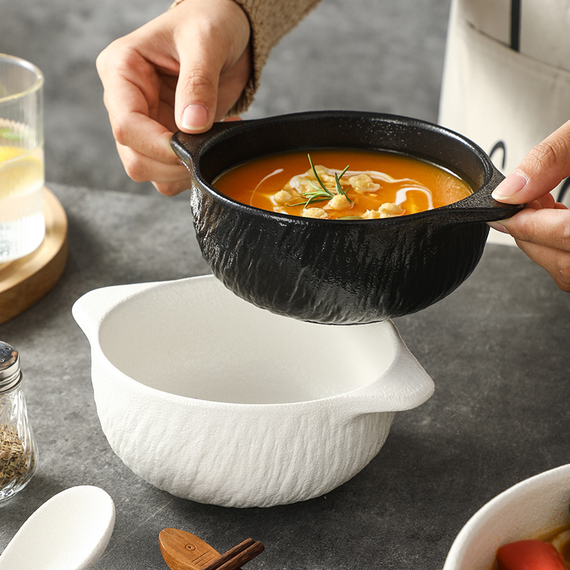 娅阁陶瓷碗双耳沙拉肉片大容量