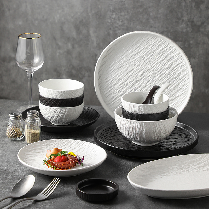 岩石纹日式陶瓷碗碟套装家用菜盘鱼盘餐具创意米饭碗面碗汤碗单个