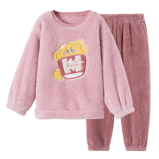 顶呱呱儿童睡衣女童珊瑚绒法兰绒秋冬季加厚中大童女孩家居服套装