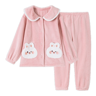 顶呱呱女童法兰绒家居服套装秋冬季女孩可外穿保暖珊瑚绒宝宝睡衣