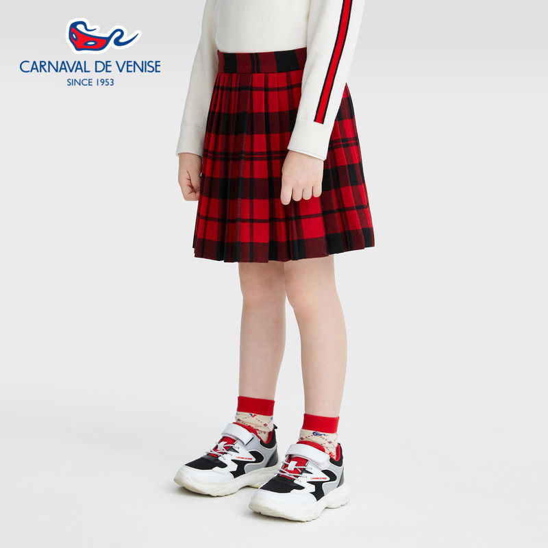 carnavaldevenise威尼斯女童短裙苏格兰格纹a字裙百褶裙