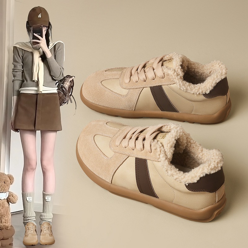 ZHR则则真皮加绒德训鞋冬季美拉德防寒保暖超软棉鞋百搭休闲鞋女