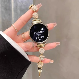 夏季 GT3爱心皓石watch4女款 四叶草GT2专用 GT5表带GT4手表带watchgt5金属手链式 〔时来运转雪花〕适用华为GT6