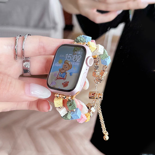 适用iwatchs11表带applewatchs10苹果s9手表带s8多巴胺方形火山Se代s7串珠iphonewatch6夏天女款watchs手链式