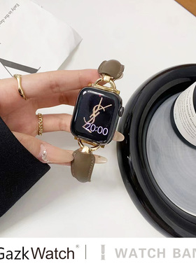 适用苹果iwatchs9表带applewatch8手表带D字手镯皮s7654321代SE真皮小香风iphonewatchs6女款ultra新款watchs