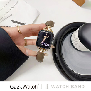 适用苹果iwatchs9表带applewatch8手表带D字手镯皮s7654321代SE真皮小香风iphonewatchs6女款ultra新款watchs