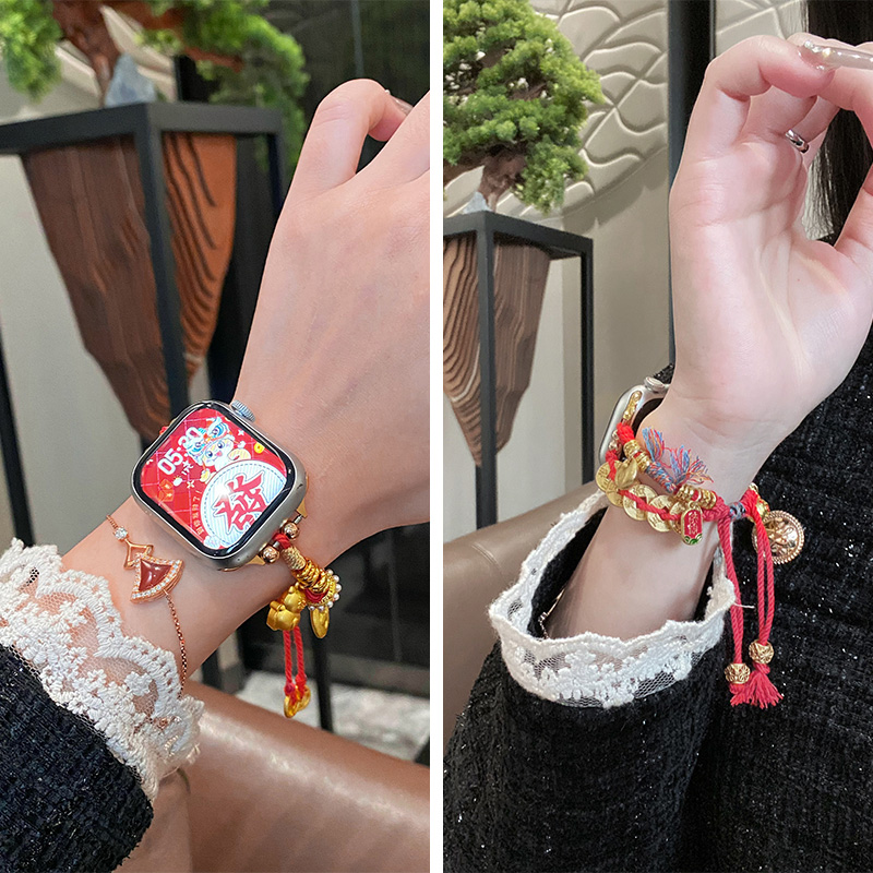 五帝铜钱编织适用苹果手表表带