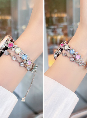 新款七彩钻适用iwatchs10表带applewatchs9苹果s8手表表带SE代iPhonewatch手链式s7金属s65432女款夏季s9手链