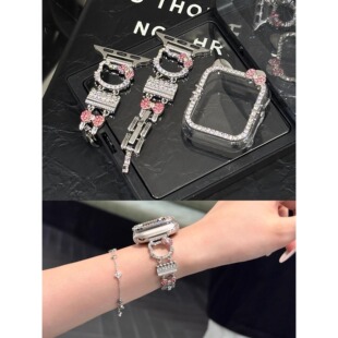 Gazk新款闪钻kt猫适用iwatchs9表带s10苹果9手表表带applewatch8金属高级感iPhonewatchs7手表带s8女款s7版s6