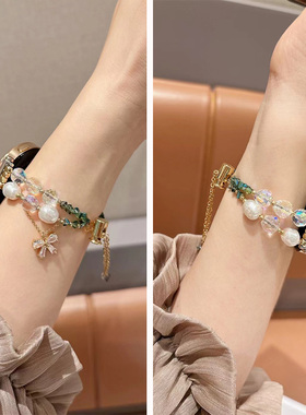 双色水晶蝴蝶适用华为GT6/GT5表带GT4/GT3/GT2手表带watch4pro女款41mm手链式gspro夏季专用gtrunner手链金属