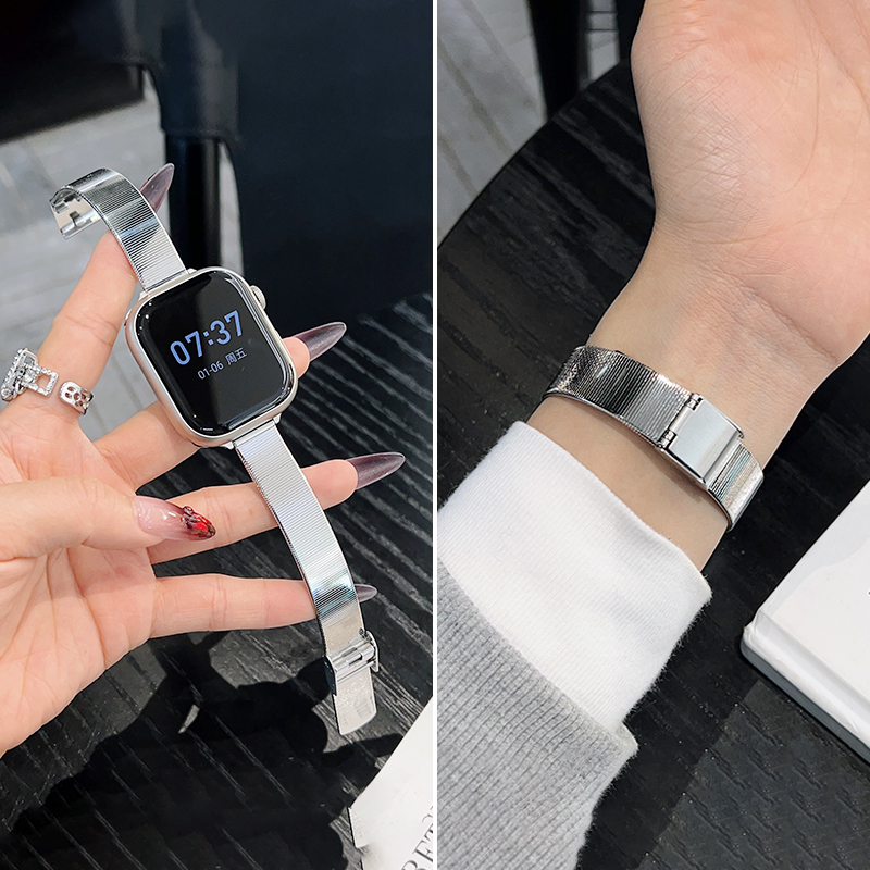 亮面卡扣适用苹果表带夏季不锈钢